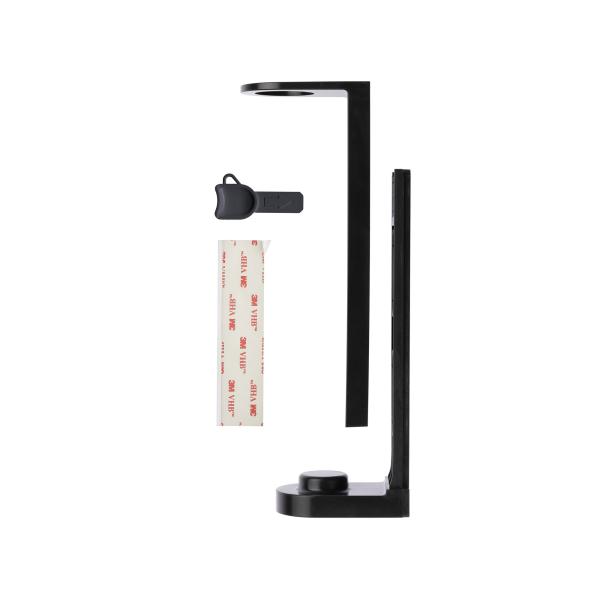 Pump dispenser holder in Black ABS, 2 pce, including adhesive strips, instructions, template and opening key